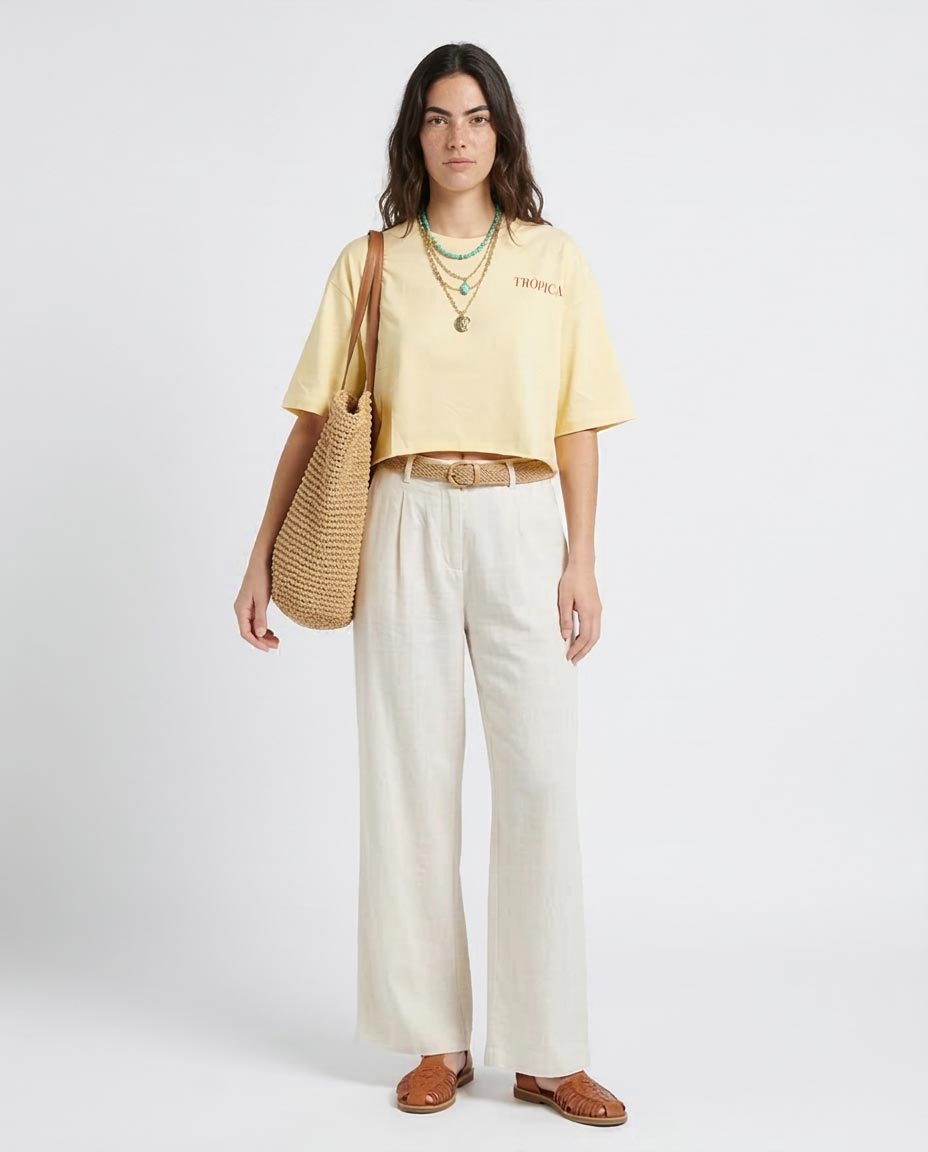 Ravin Tropical Papaya Graphic Boxy Crop Tee - Yellow - R207874