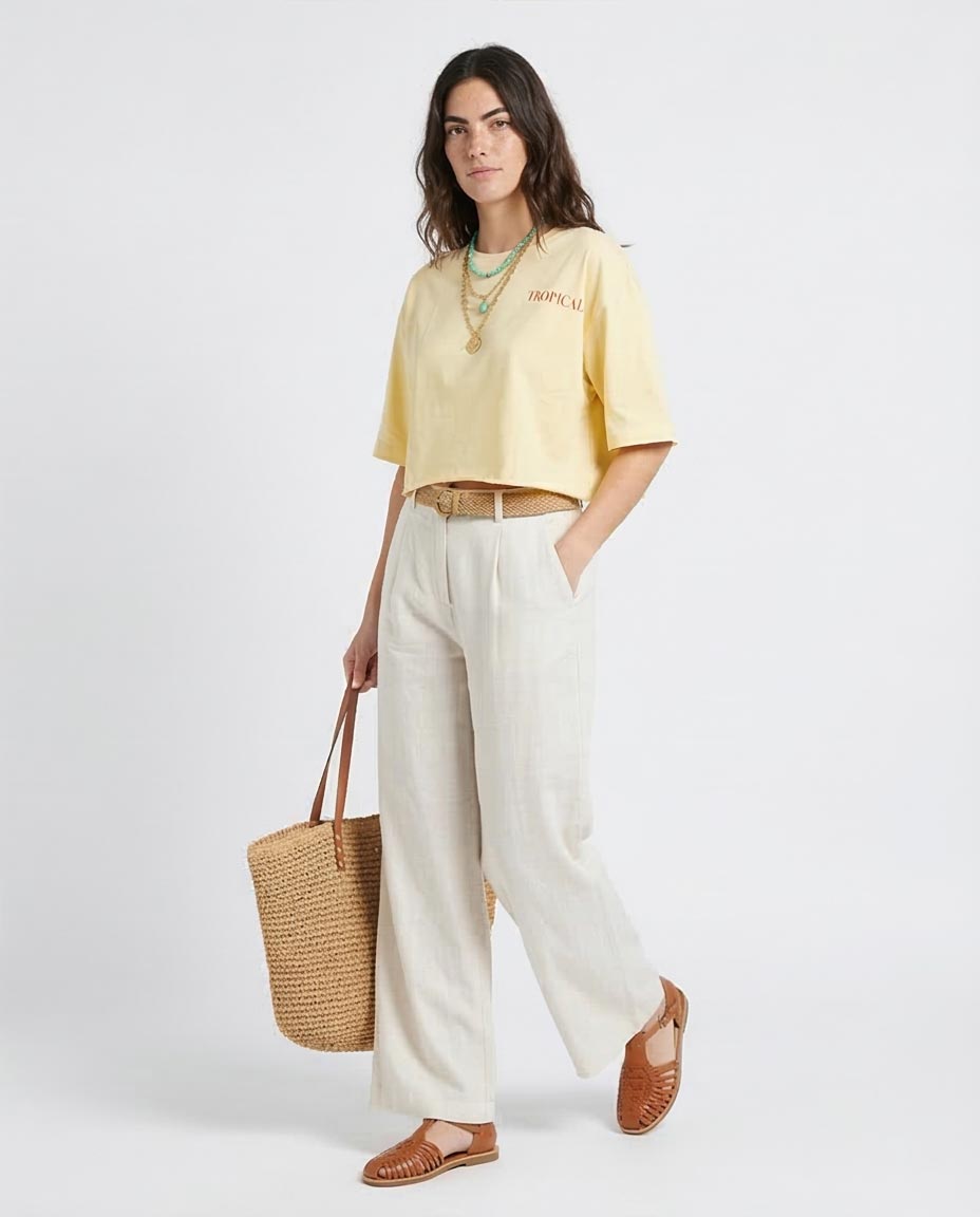 Ravin Tropical Papaya Graphic Boxy Crop Tee - Yellow - R207874