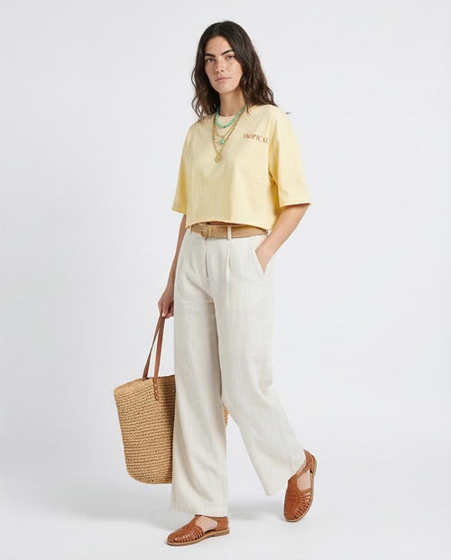 Ravin Tropical Papaya Graphic Boxy Crop Tee - Yellow - R207874