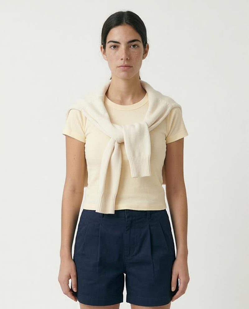 Ravin Essential Slim-Fit Ribbed Crewneck Tee in Buttercream - R207875