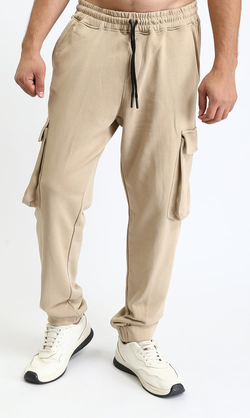 R207882 - Slip On Elastic Waist Cargo Pants - Dark Beige
