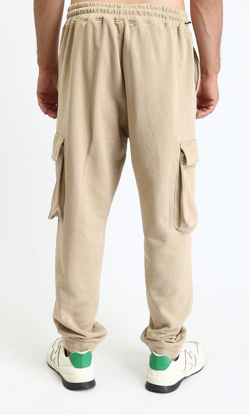 R207882 - Slip On Elastic Waist Cargo Pants - Dark Beige