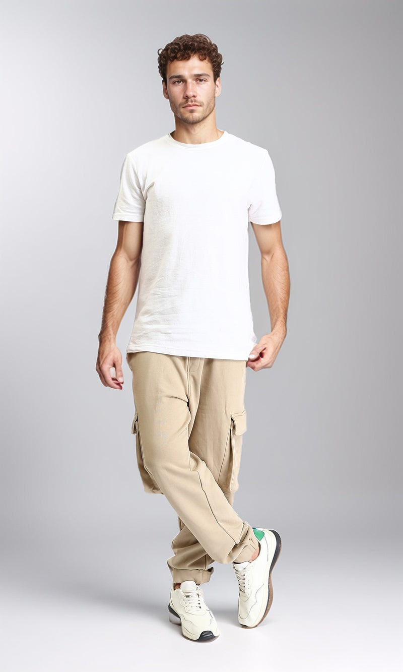 R207882 - Slip On Elastic Waist Cargo Pants - Dark Beige