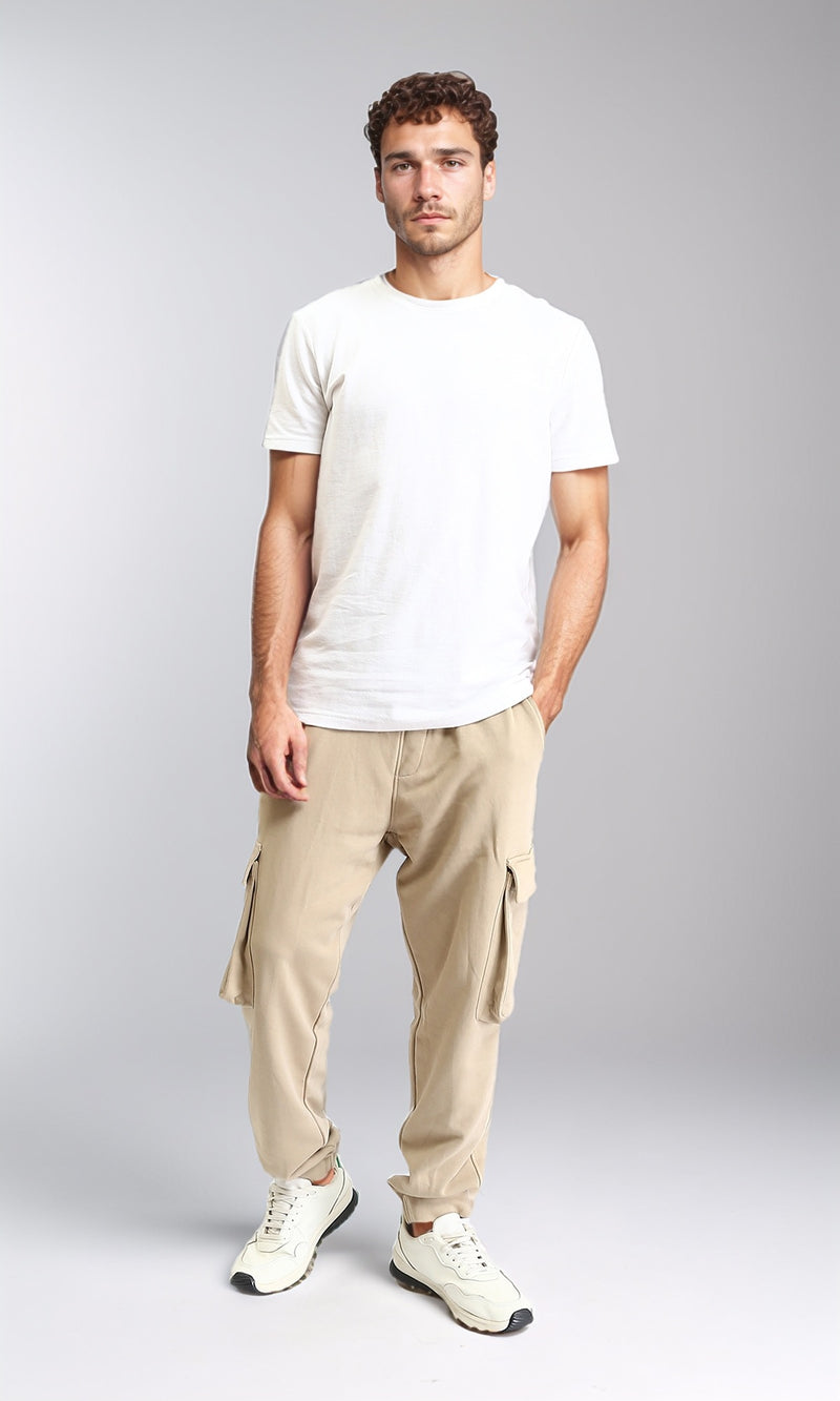 R207882 - Slip On Elastic Waist Cargo Pants - Dark Beige