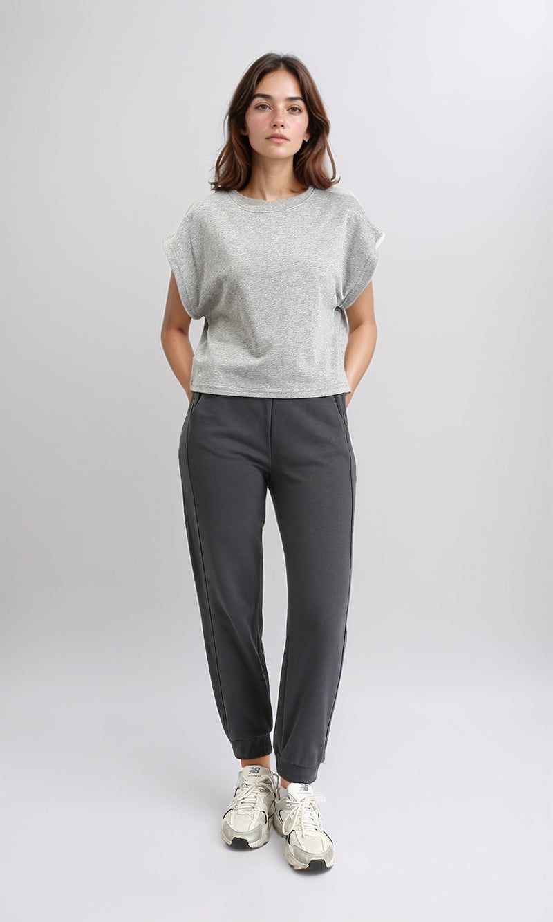 R207883 - Regular Fit Slip On Pants with Hem - Dark Grey