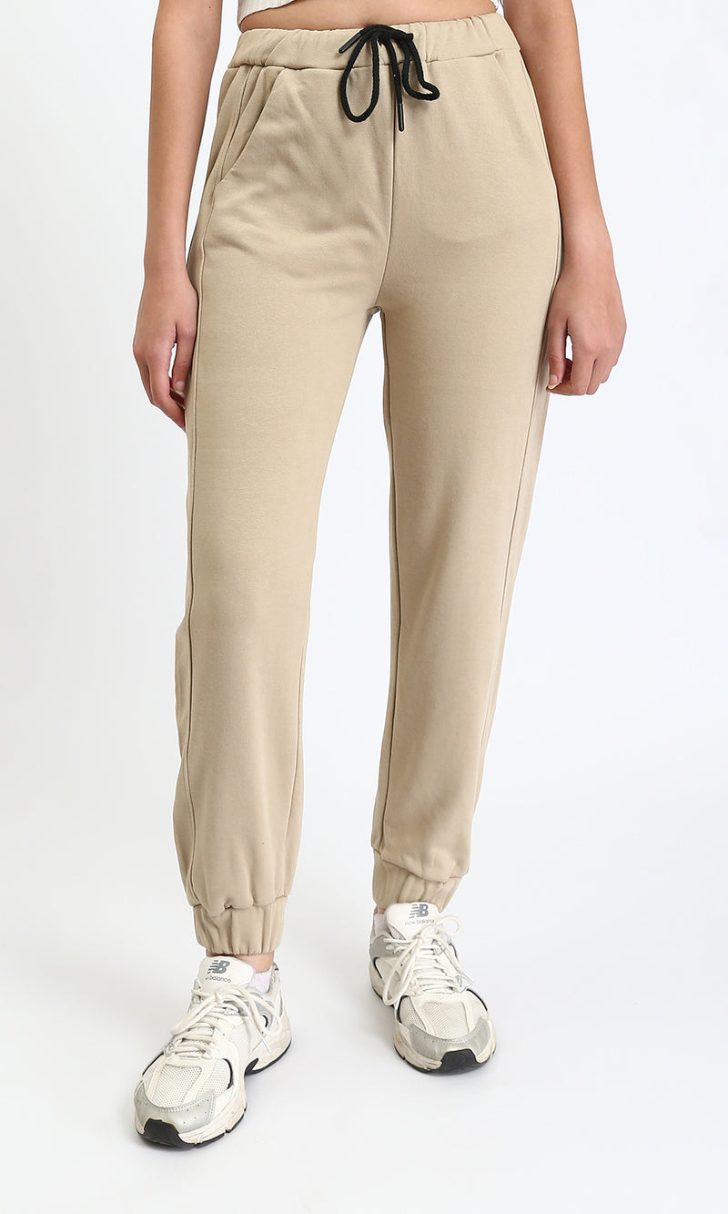 R207884 - Regular Fit Slip On Pants with Hem - Dark Beige