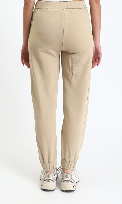 R207884 - Regular Fit Slip On Pants with Hem - Dark Beige