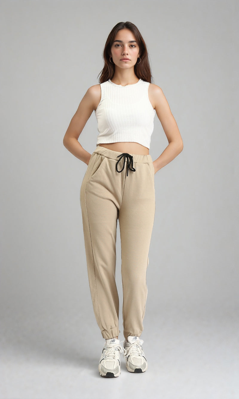 R207884 - Regular Fit Slip On Pants with Hem - Dark Beige