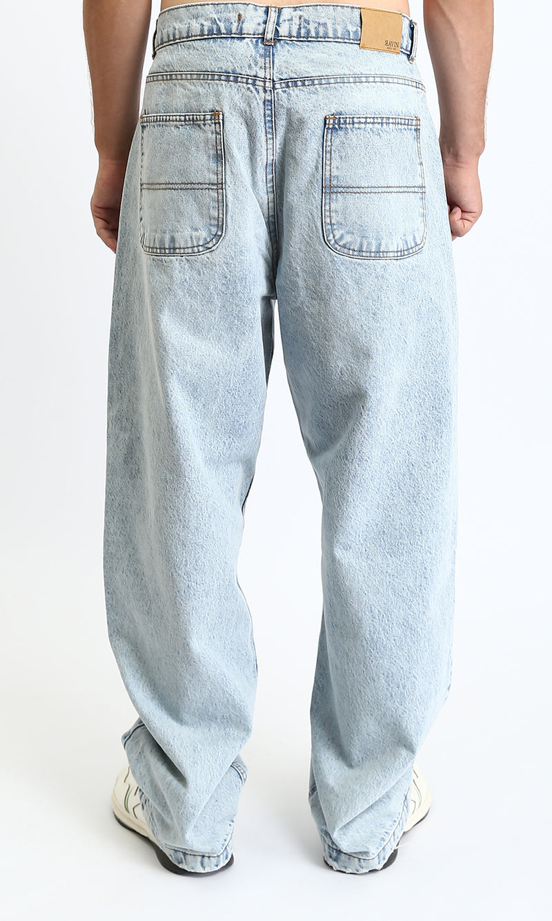 R207926 - Wide Leg Trendy Jeans - Ice Blue