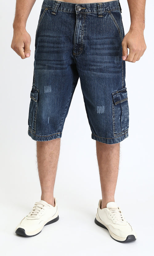 R207930 - Regular Fit Denim Shorts with Pockets - Dark Blue