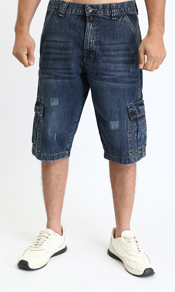 R207930 - Regular Fit Denim Shorts with Pockets - Dark Blue