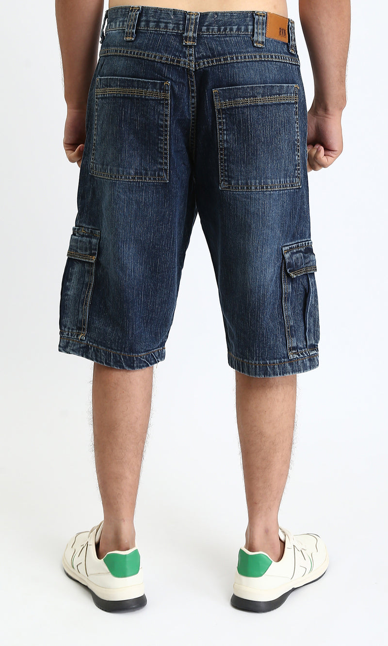 R207930 - Regular Fit Denim Shorts with Pockets - Dark Blue