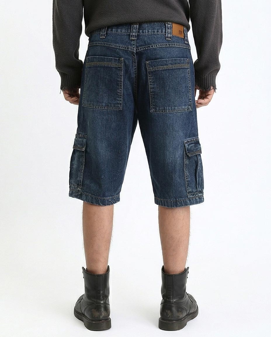 Ravin Men’s Dark Wash Distressed Cargo Denim Shorts – Regular Fit Multi-Pocket Jean Shorts - R207930