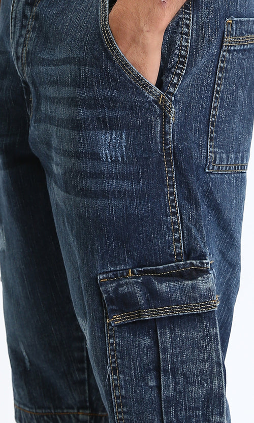 R207930 - Regular Fit Denim Shorts with Pockets - Dark Blue