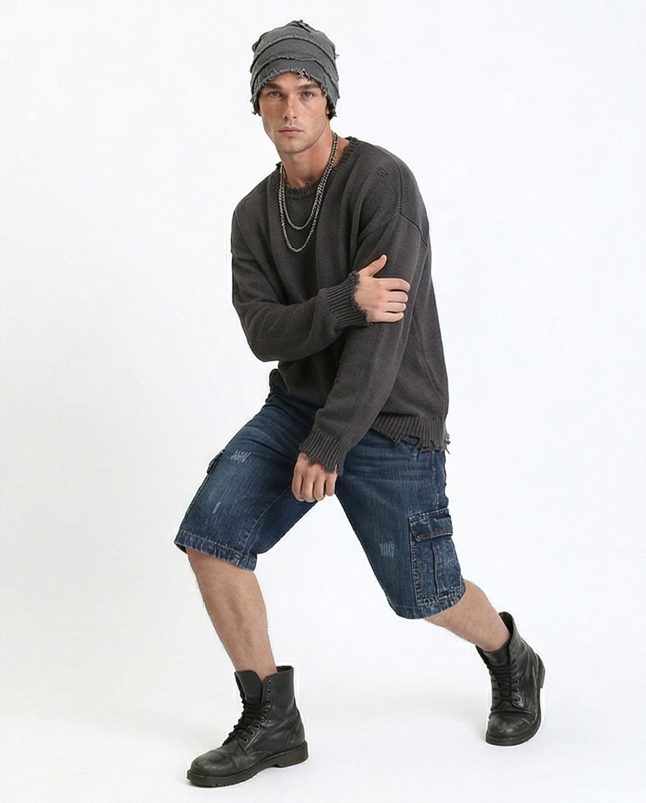 Ravin Men’s Dark Wash Distressed Cargo Denim Shorts – Regular Fit Multi-Pocket Jean Shorts - R207930