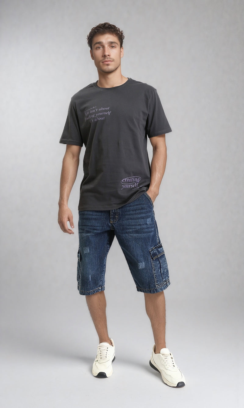 R207930 - Regular Fit Denim Shorts with Pockets - Dark Blue