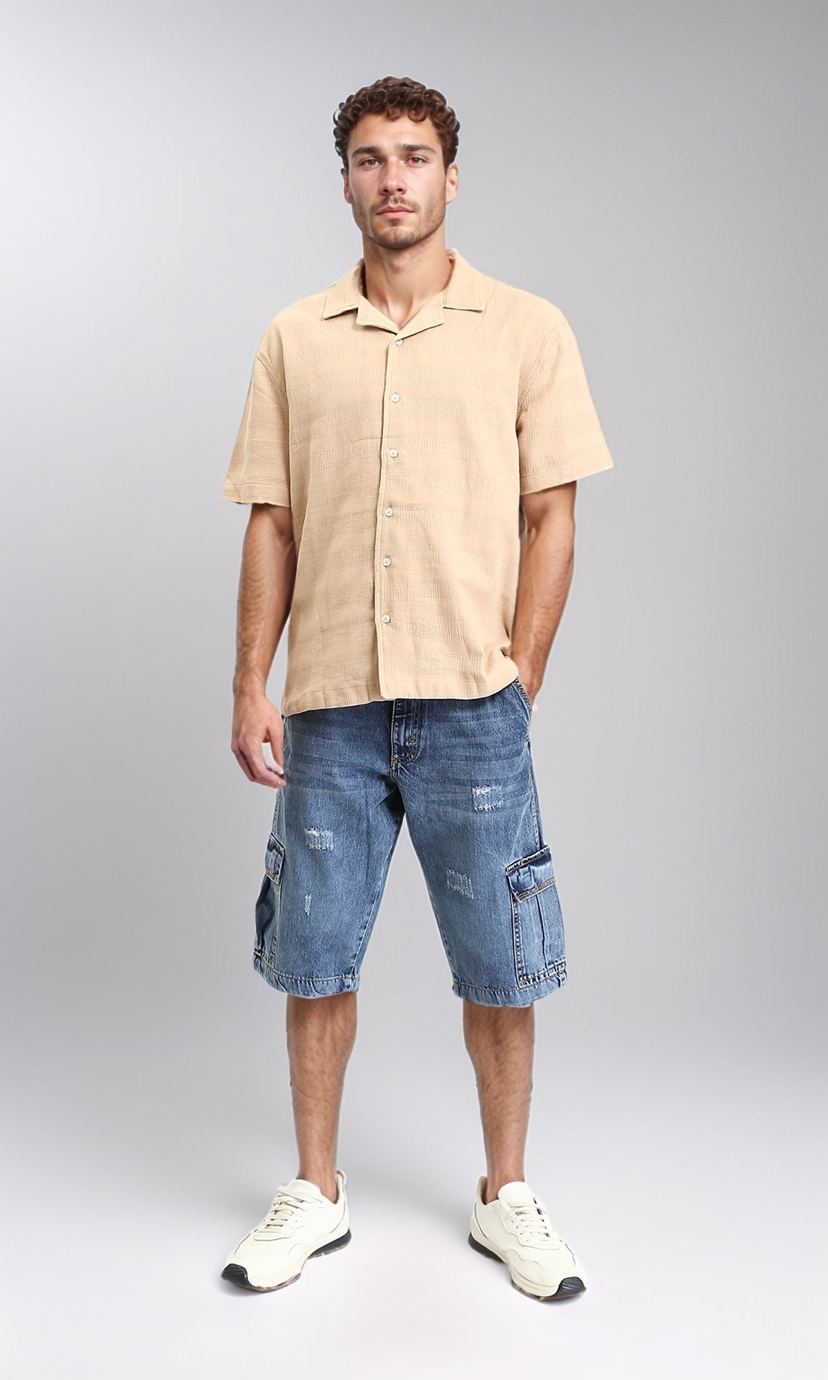 R207931 - Regular Fit Denim Shorts with Pockets - Standard Blue