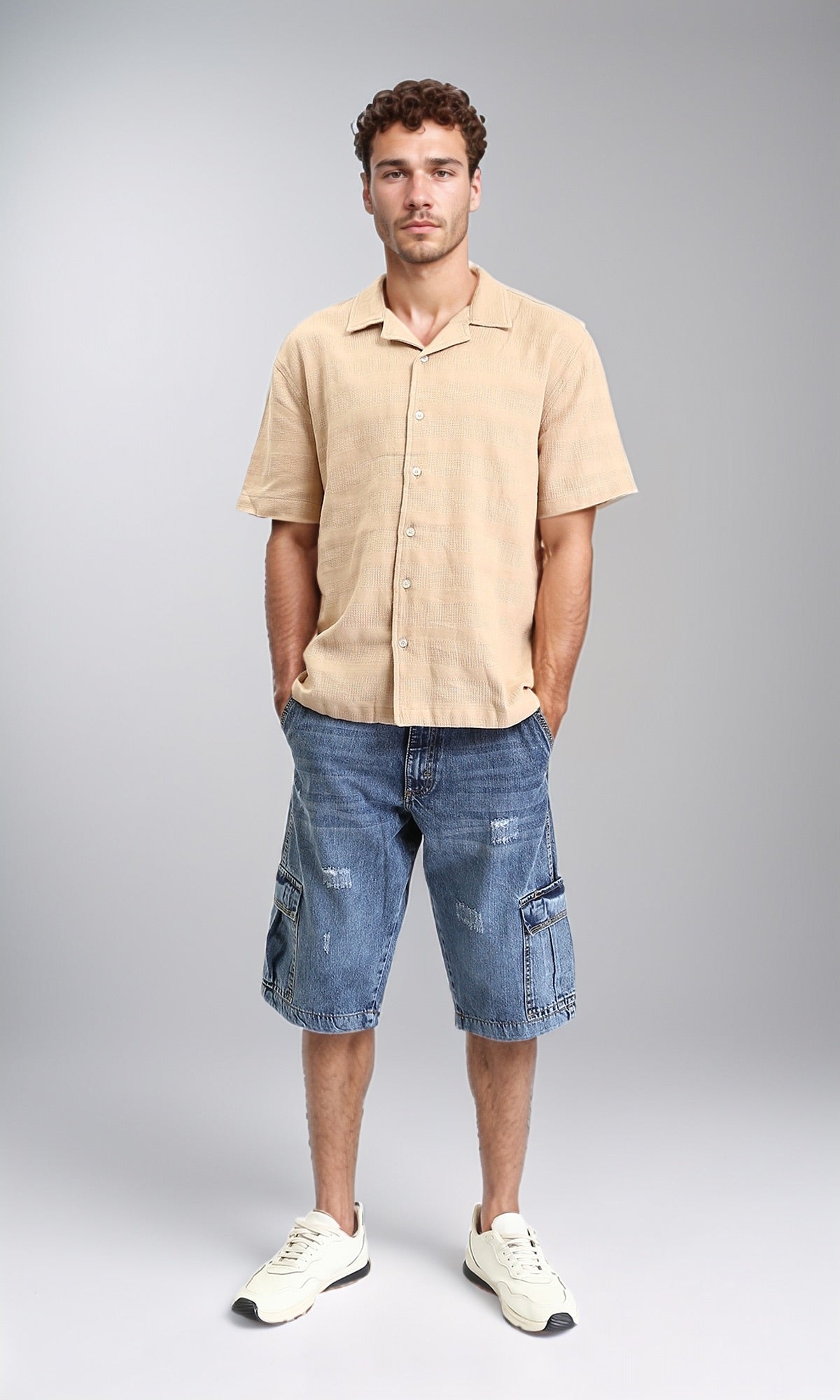 R207931 - Regular Fit Denim Shorts with Pockets - Standard Blue