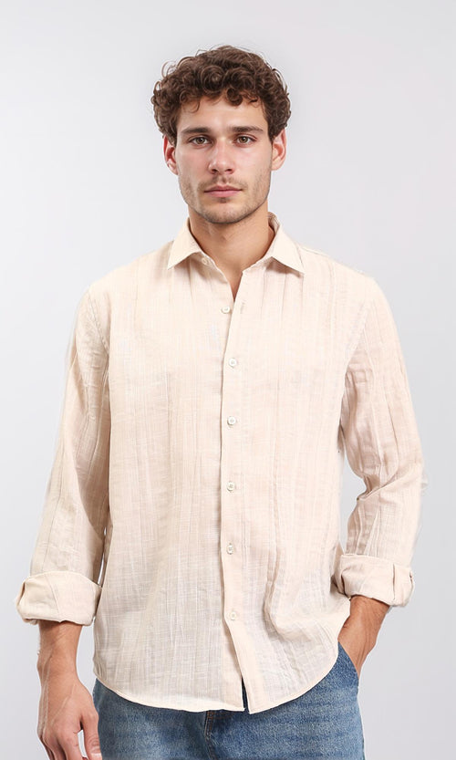R207939 - Textured Long Sleeves Comfy Shirt - Dark Beige