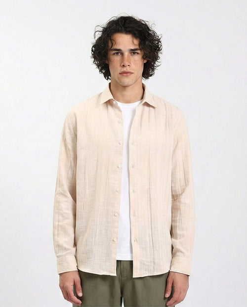 Textured Long Sleeves Comfy Shirt - Dark Beige
