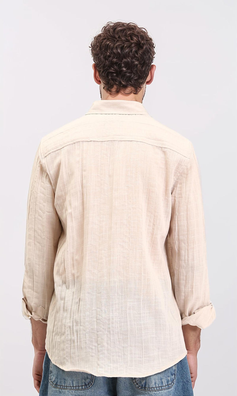 R207939 - Textured Long Sleeves Comfy Shirt - Dark Beige