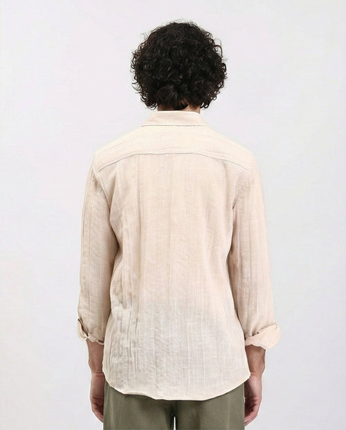 R207939 - Textured Long Sleeves Comfy Shirt - Dark Beige