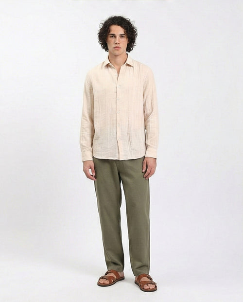 R207939 - Textured Long Sleeves Comfy Shirt - Dark Beige