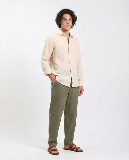 R207939 - Textured Long Sleeves Comfy Shirt - Dark Beige