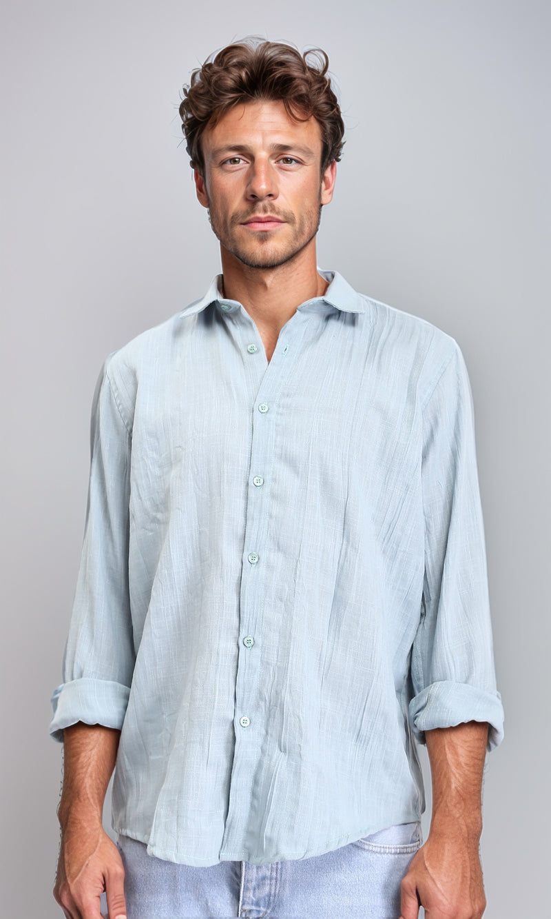 R207940 - Textured Long Sleeves Casual Shirt - Pastel Mint