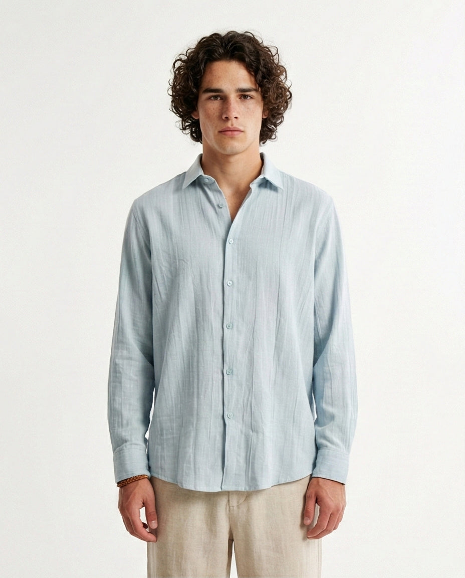 Textured Long Sleeves Casual Shirt - Pastel Mint
