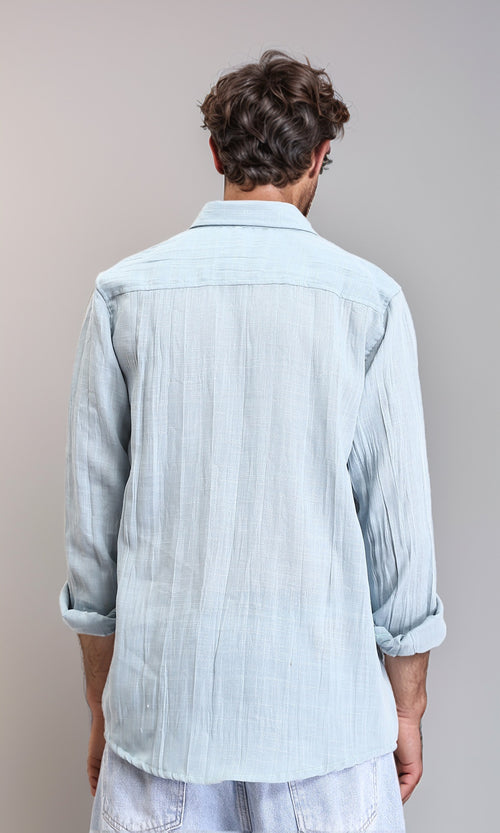 R207940 - Textured Long Sleeves Casual Shirt - Pastel Mint