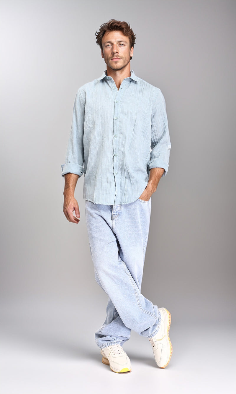 R207940 - Textured Long Sleeves Casual Shirt - Pastel Mint