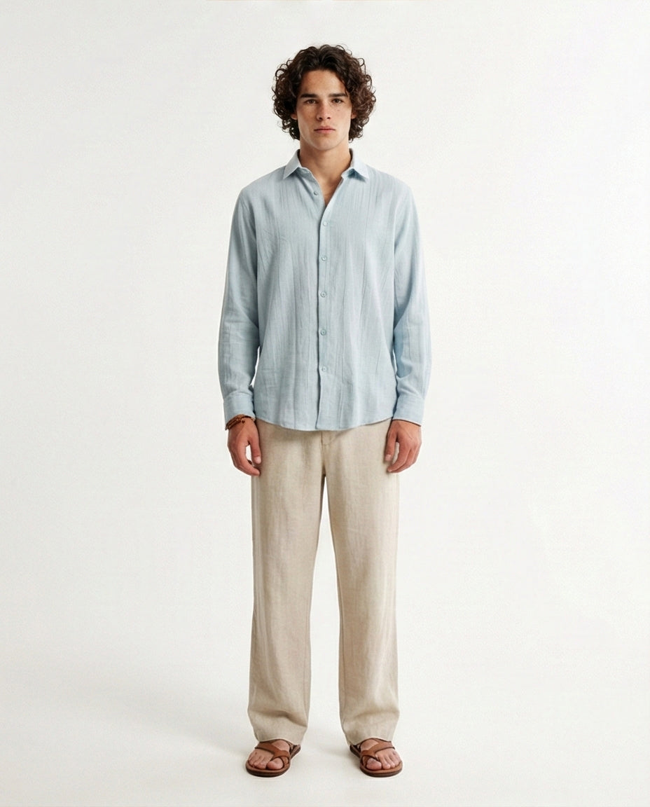 R207940 - Textured Long Sleeves Casual Shirt - Pastel Mint
