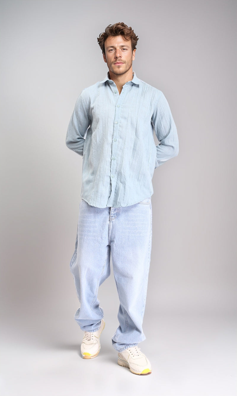 R207940 - Textured Long Sleeves Casual Shirt - Pastel Mint