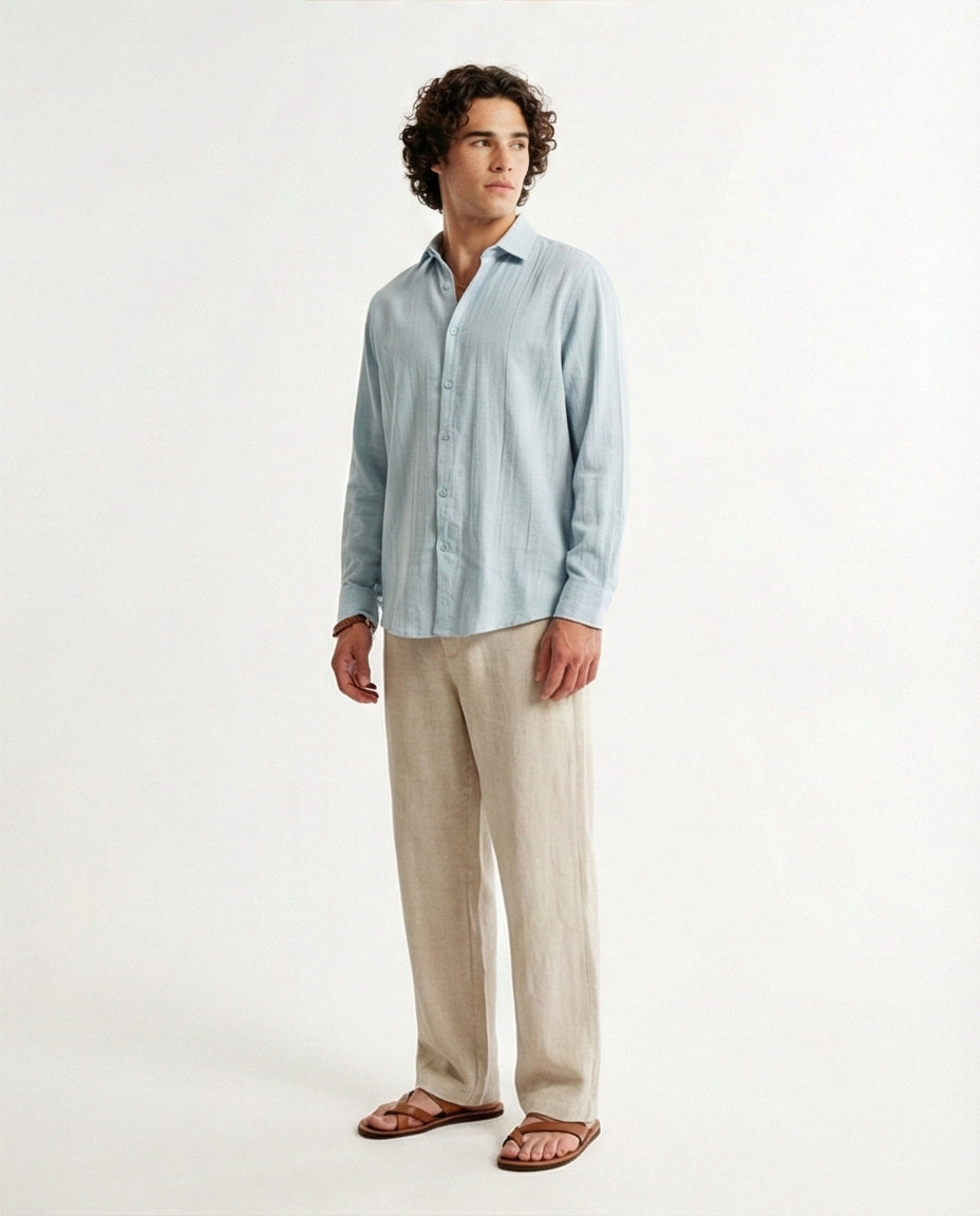 R207940 - Textured Long Sleeves Casual Shirt - Pastel Mint