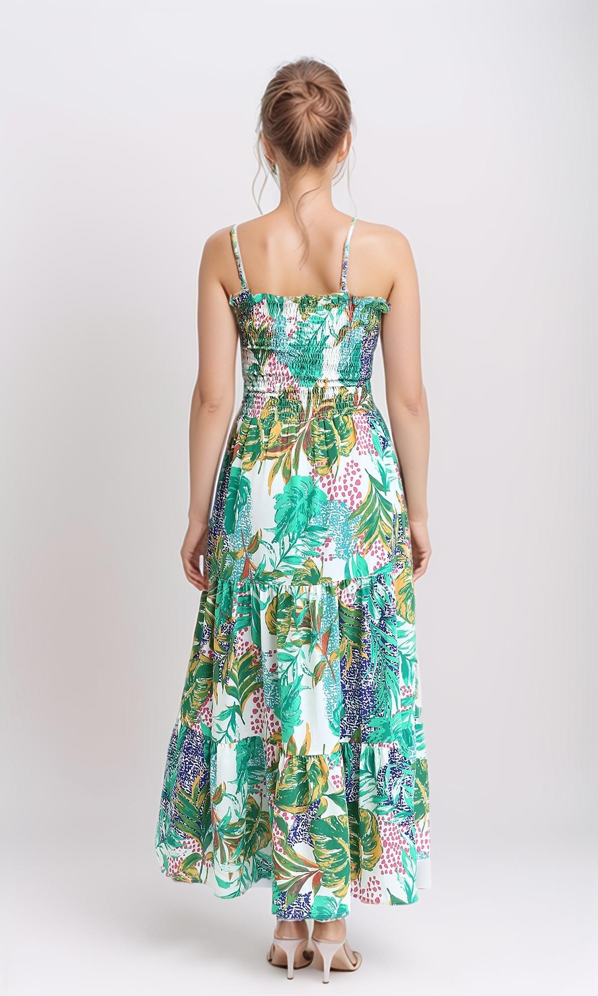 R207942 - Square Neck Spaghetti Sleeves Dress - Green
