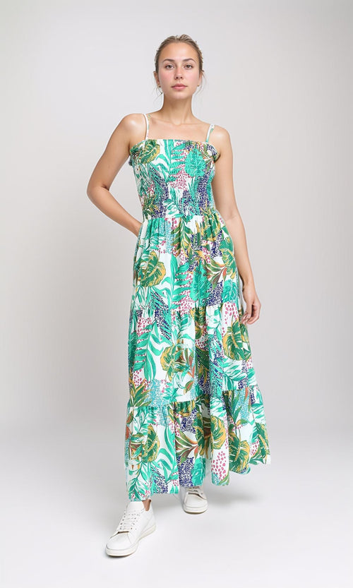 R207942 - Square Neck Spaghetti Sleeves Dress - Green