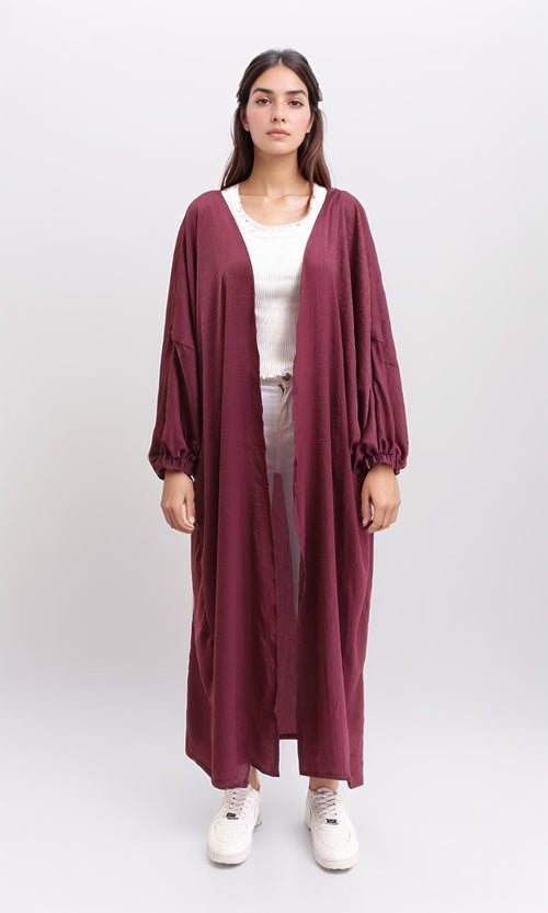 Slip On Textured Long Cardigan - Maroon