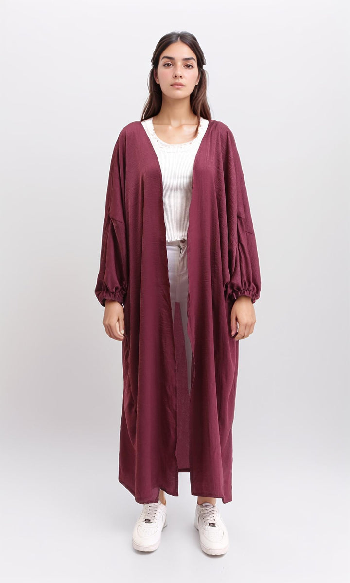 Slip On Textured Long Cardigan - Maroon