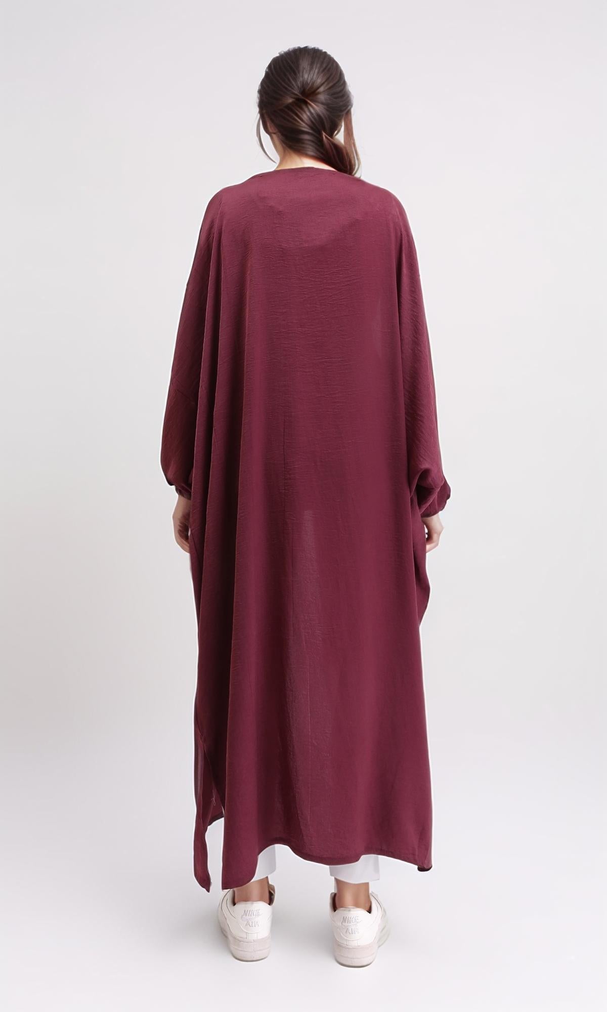 R207943 - كارديجان طويل منزلق ومحبوك - أحمر خمري