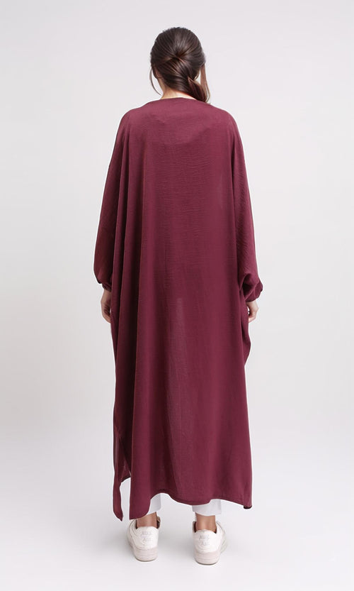 R207943 - Slip On Textured Long Cardigan - Maroon