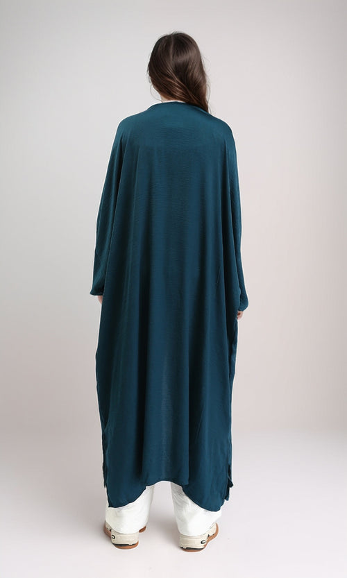 R207944 - Long Sleeves Textured Long Cardigan - Teal