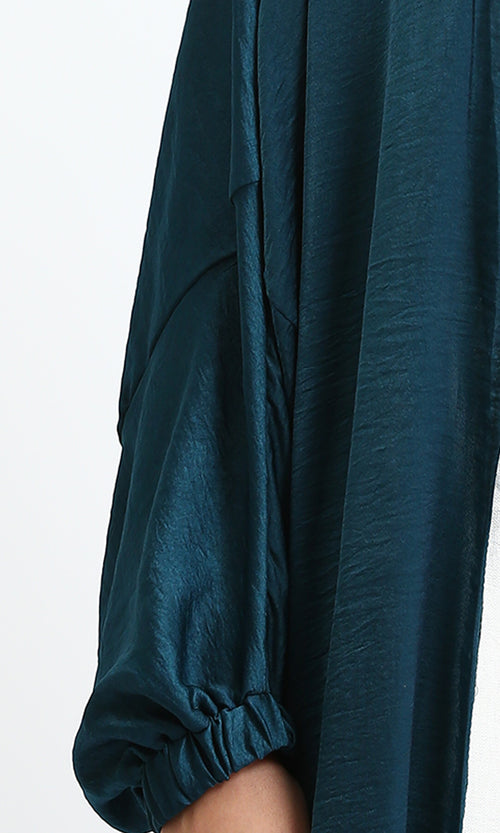 R207944 - Long Sleeves Textured Long Cardigan - Teal