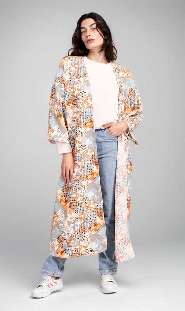 R207948 - Printed Kimono - Orange Geometric Pattern