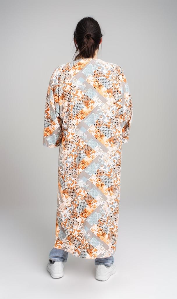 R207948 - Printed Kimono - Orange Geometric Pattern