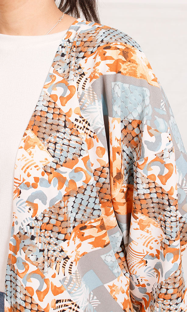 R207948 - Printed Kimono - Orange Geometric Pattern