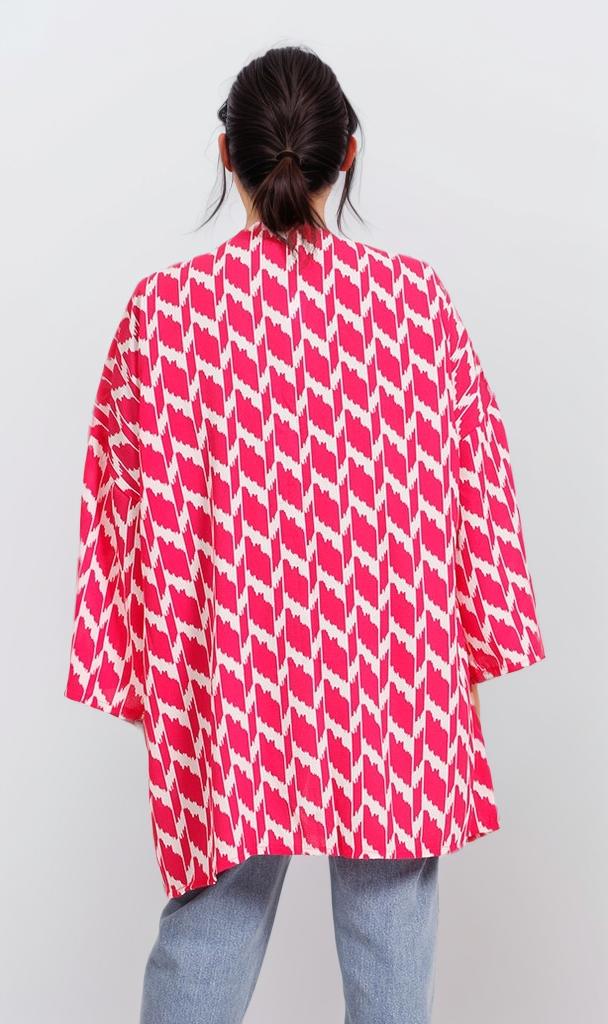 R207950 - Printed Crepe Chiffon Kimono - Red & White