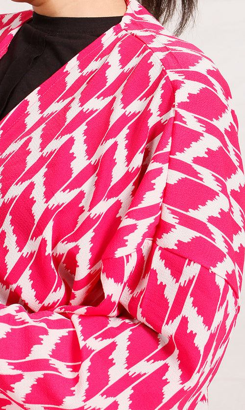 R207950 - Printed Crepe Chiffon Kimono - Red & White