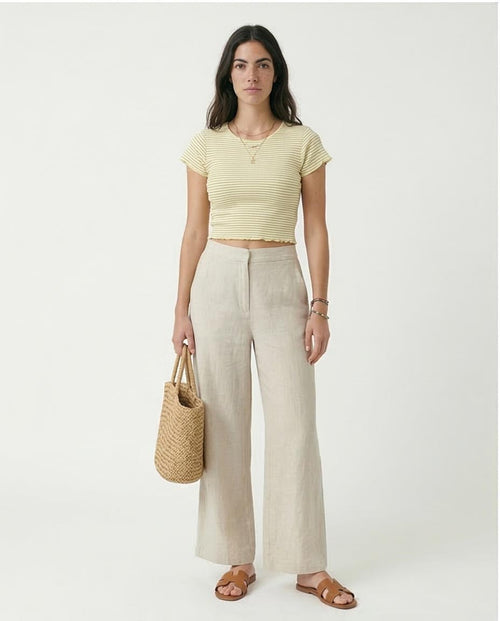 Ravin Women’s Lettuce-Edge Striped Ribbed Crop Top – Pale Yellow - R207952