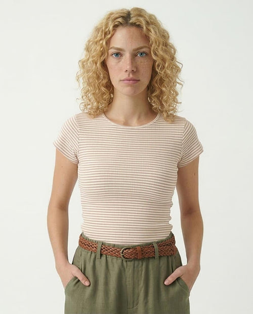 Women's Ribbed Horizontal Stripe Slim-Fit T-Shirt